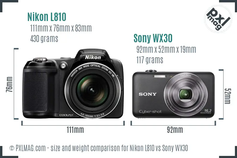 Nikon L810 vs Sony WX30 size comparison Nikon L810 vs Sony WX30 size comparison