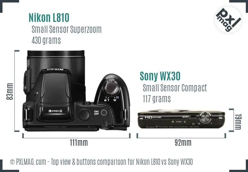 Nikon L810 vs Sony WX30 top view buttons comparison Nikon L810 vs Sony WX30 top view buttons comparison