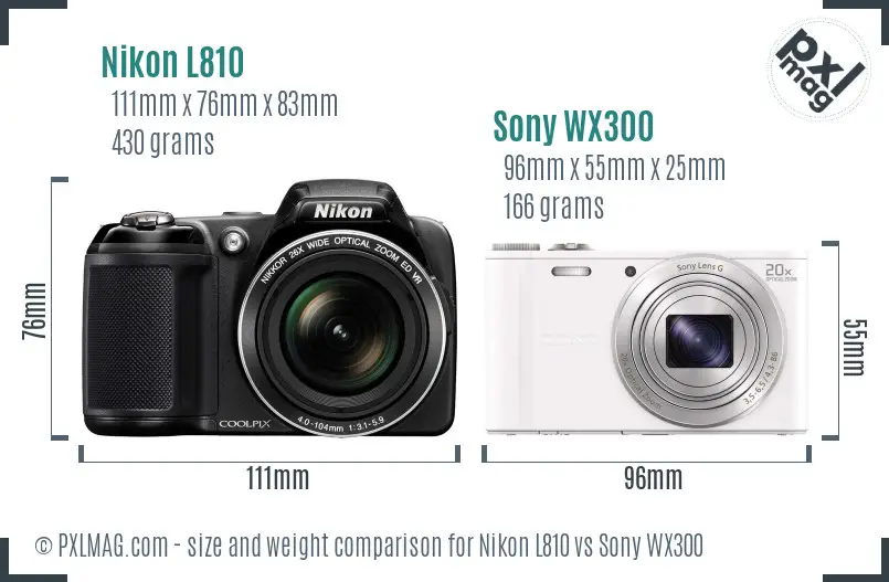 Nikon L810 vs Sony WX300 size comparison