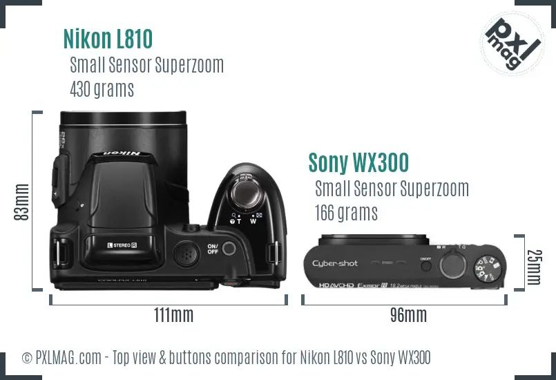 Nikon L810 vs Sony WX300 top view buttons comparison