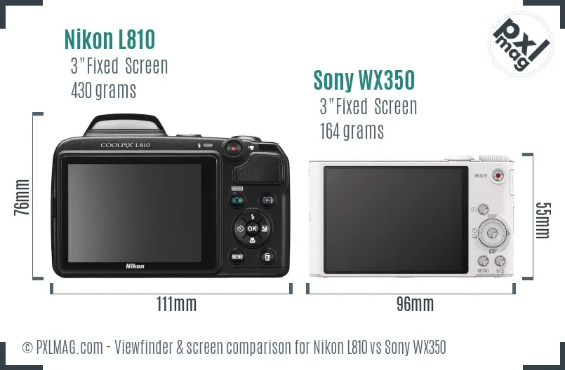 Nikon L810 vs Sony WX350 Screen and Viewfinder comparison
