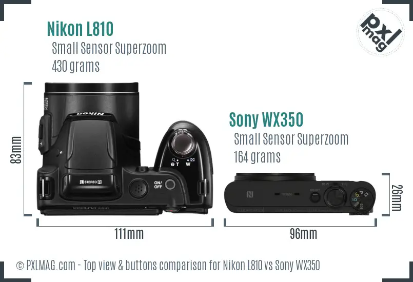 Nikon L810 vs Sony WX350 top view buttons comparison