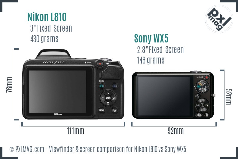 Nikon L810 vs Sony WX5 Screen and Viewfinder comparison