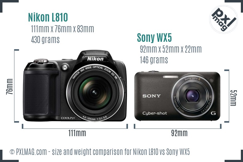 Nikon L810 vs Sony WX5 size comparison