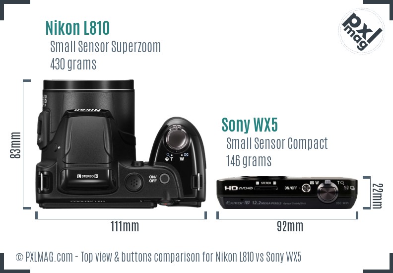 Nikon L810 vs Sony WX5 top view buttons comparison