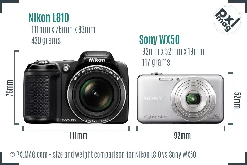 Nikon L810 vs Sony WX50 size comparison