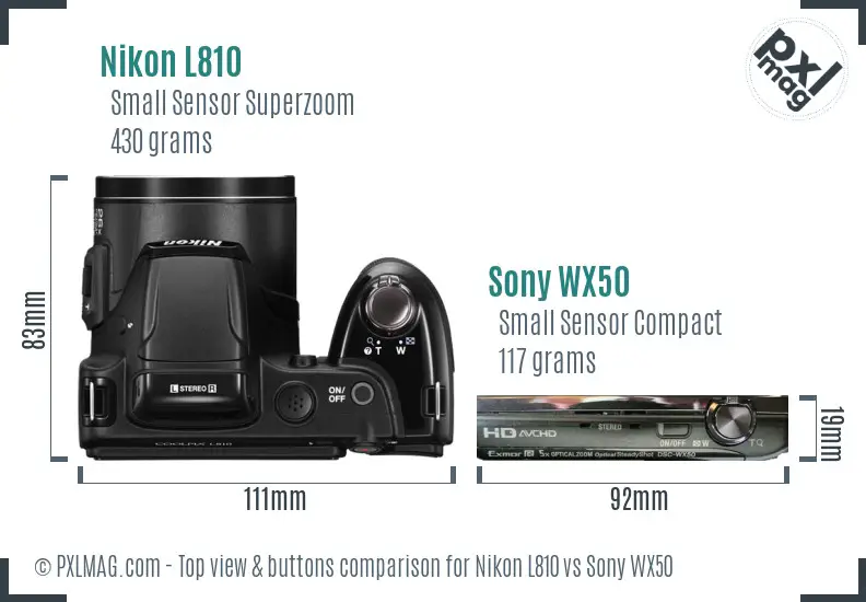 Nikon L810 vs Sony WX50 top view buttons comparison