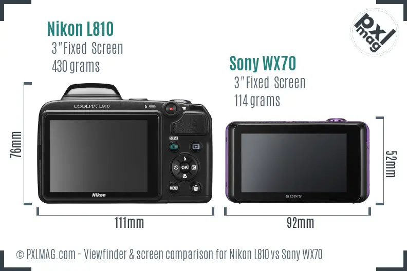 Nikon L810 vs Sony WX70 Screen and Viewfinder comparison