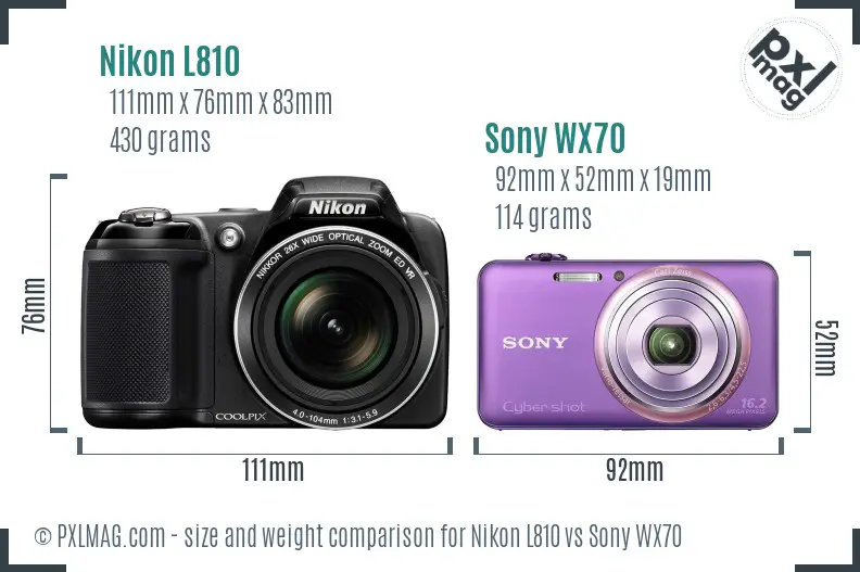 Nikon L810 vs Sony WX70 size comparison