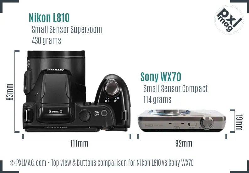 Nikon L810 vs Sony WX70 top view buttons comparison