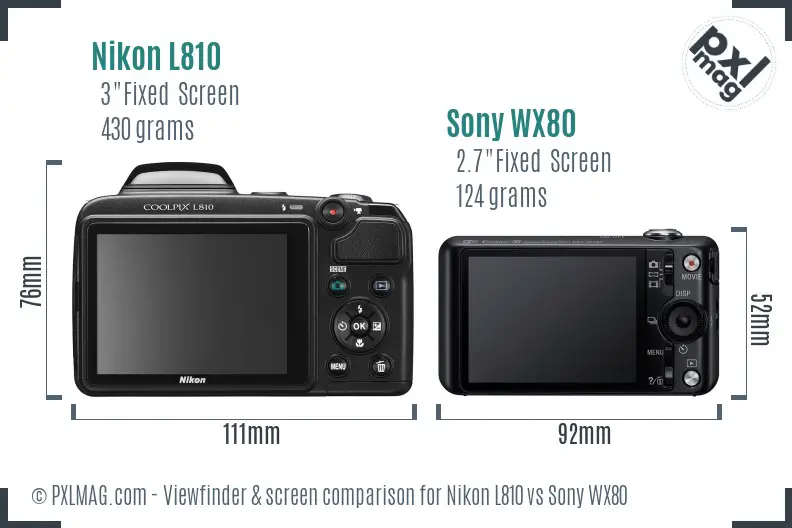 Nikon L810 vs Sony WX80 Screen and Viewfinder comparison