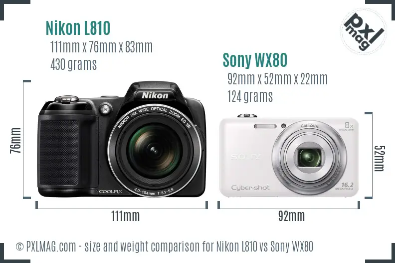 Nikon L810 vs Sony WX80 size comparison