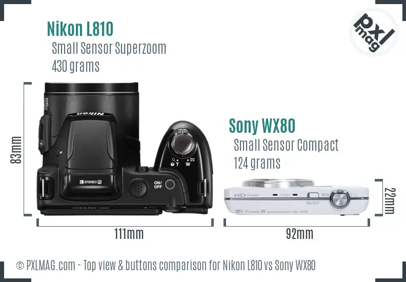 Nikon L810 vs Sony WX80 top view buttons comparison