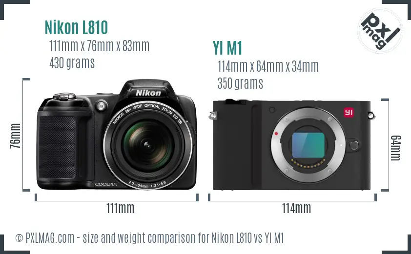 Nikon L810 vs YI M1 size comparison