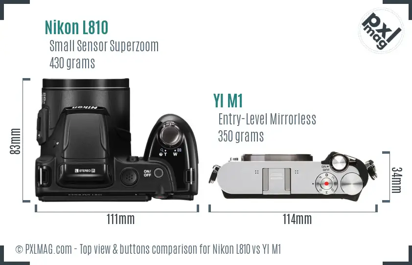 Nikon L810 vs YI M1 top view buttons comparison