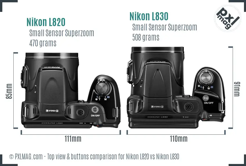 Nikon L820 vs Nikon L830 top view buttons comparison