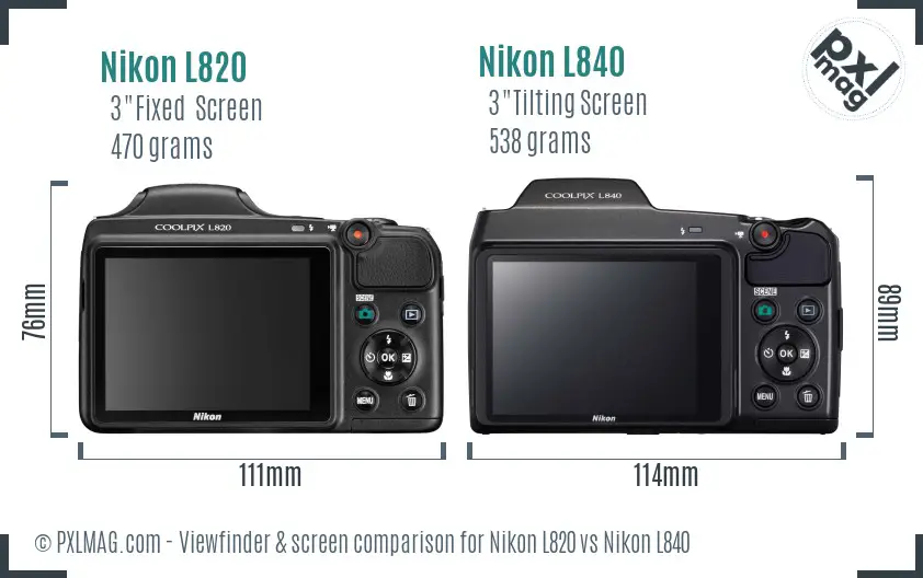 Nikon L820 vs Nikon L840 Screen and Viewfinder comparison