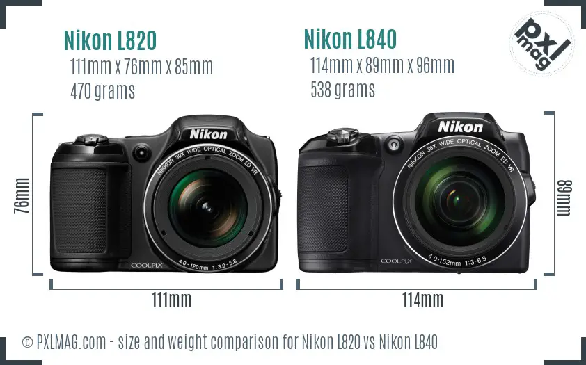 Nikon L820 vs Nikon L840 size comparison