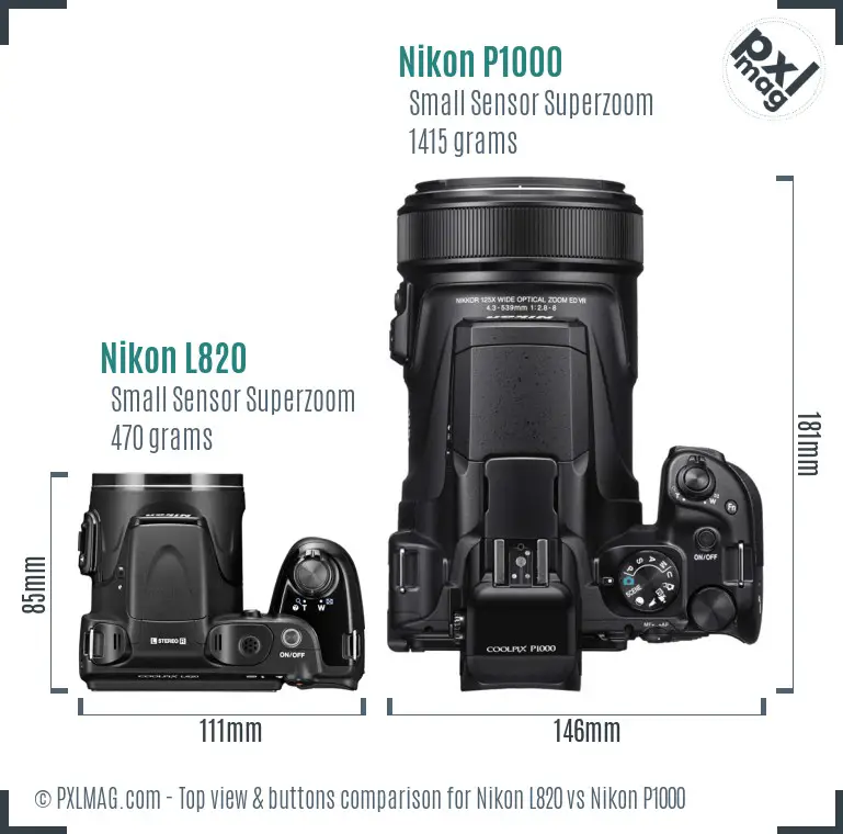 Nikon L820 vs Nikon P1000 top view buttons comparison