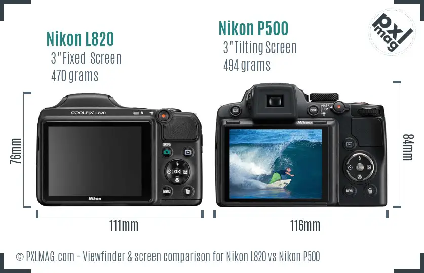 Nikon L820 vs Nikon P500 Screen and Viewfinder comparison