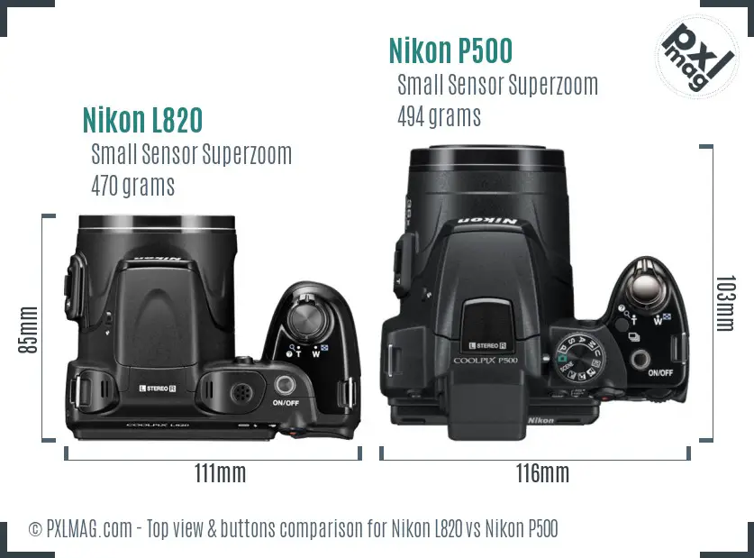 Nikon L820 vs Nikon P500 top view buttons comparison