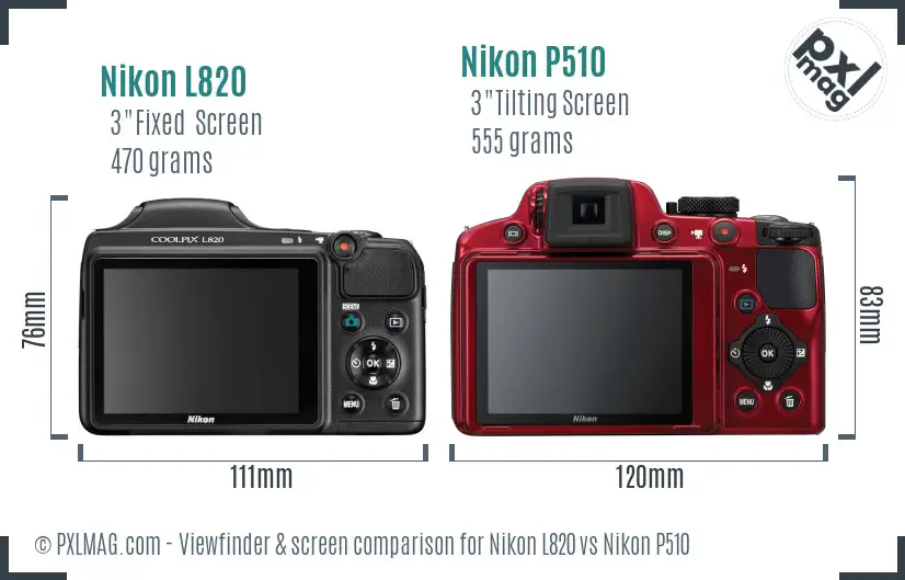 Back screen comparison Nikon L820 and Nikon P510