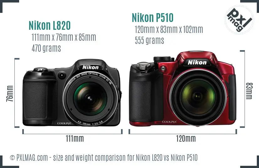 Size comparison of Nikon Coolpix L820 and Nikon Coolpix P510