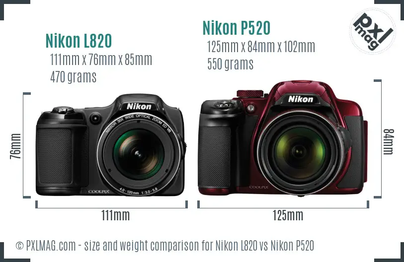 Nikon L820 vs Nikon P520 size comparison