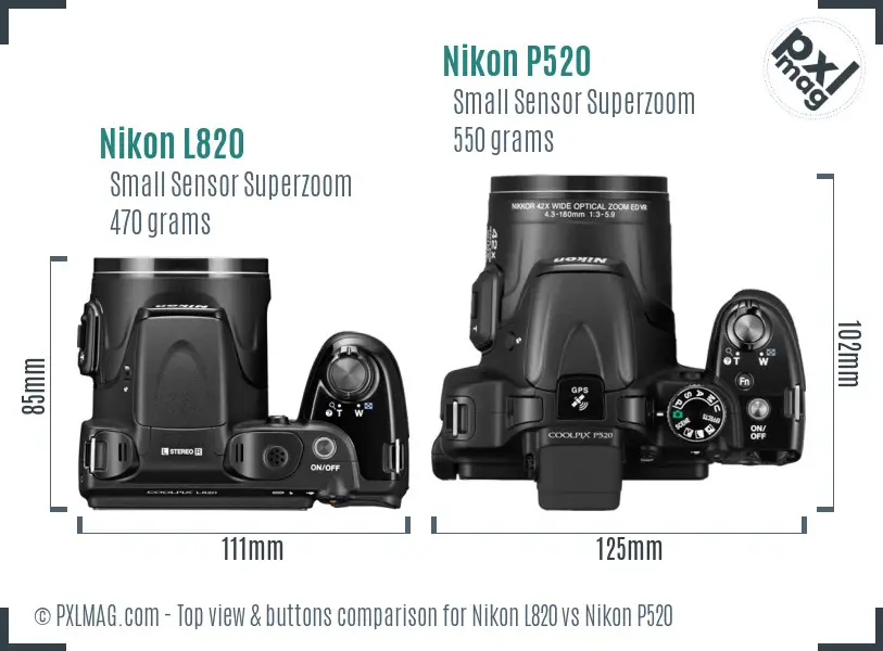 Nikon L820 vs Nikon P520 top view buttons comparison