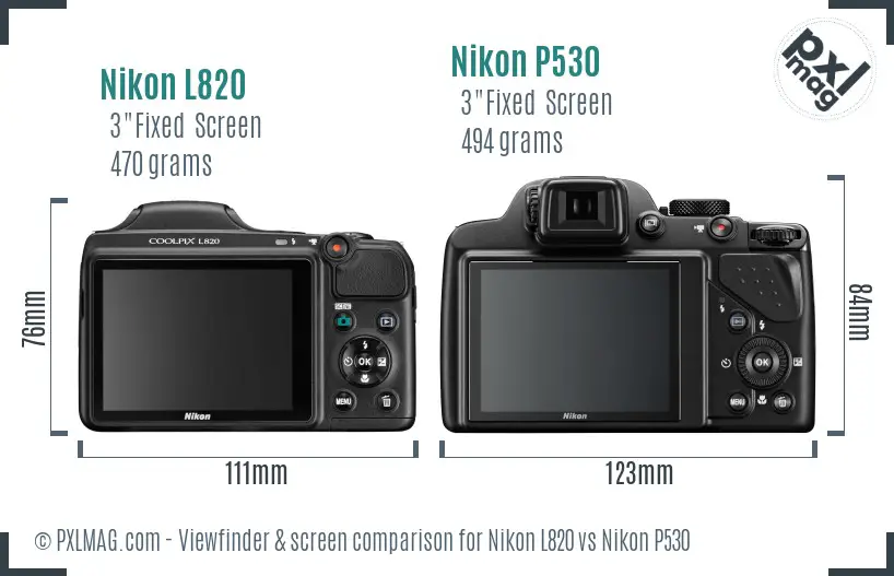 Nikon L820 vs Nikon P530 Screen and Viewfinder comparison
