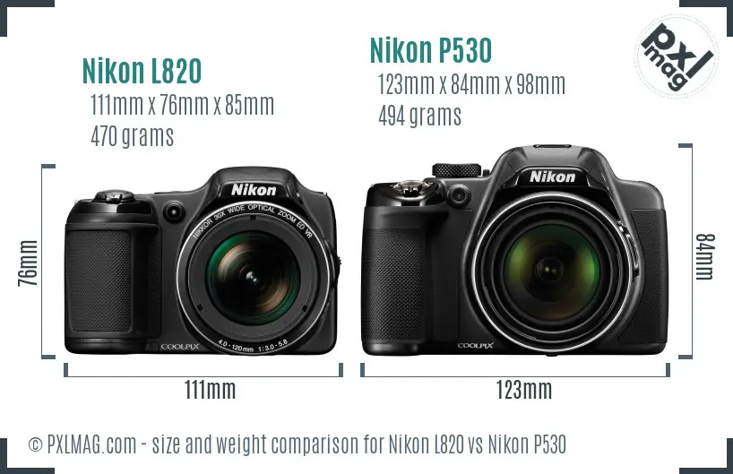 Nikon L820 vs Nikon P530 size comparison