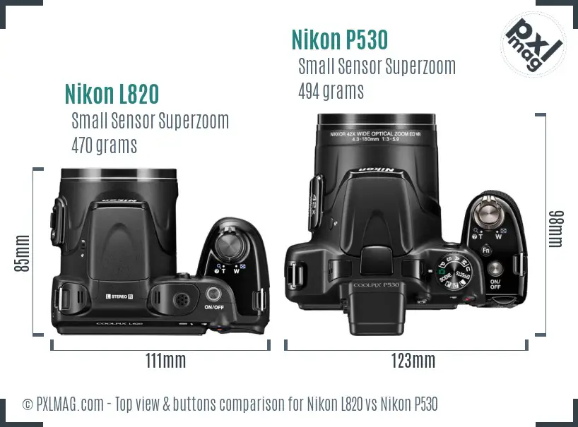 Nikon L820 vs Nikon P530 top view buttons comparison