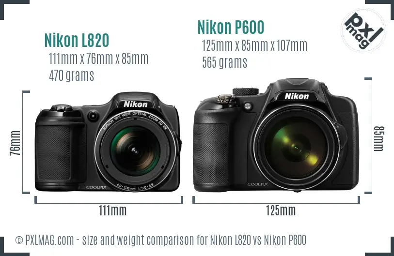 Nikon L820 vs Nikon P600 size comparison