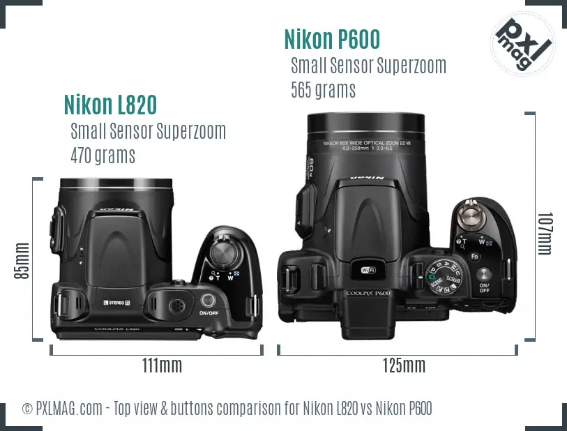 Nikon L820 vs Nikon P600 top view buttons comparison