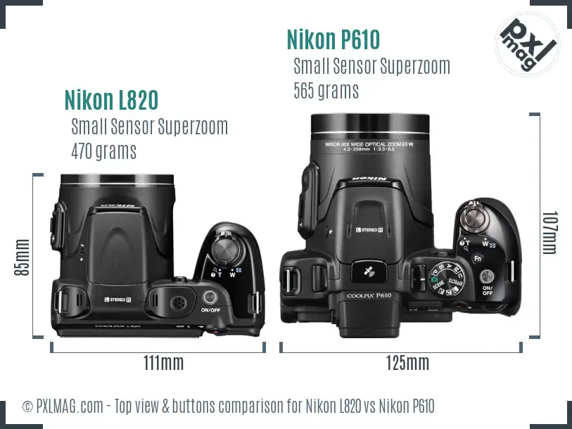 Nikon L820 vs Nikon P610 top view buttons comparison