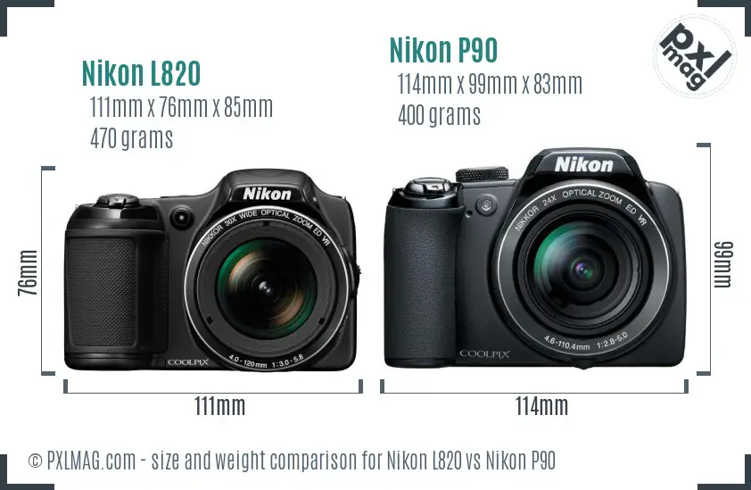 Nikon L820 vs Nikon P90 size comparison Nikon L820 vs Nikon P90 size comparison