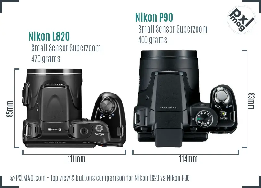 Nikon L820 vs Nikon P90 top view buttons comparison Nikon L820 vs Nikon P90 top view buttons comparison