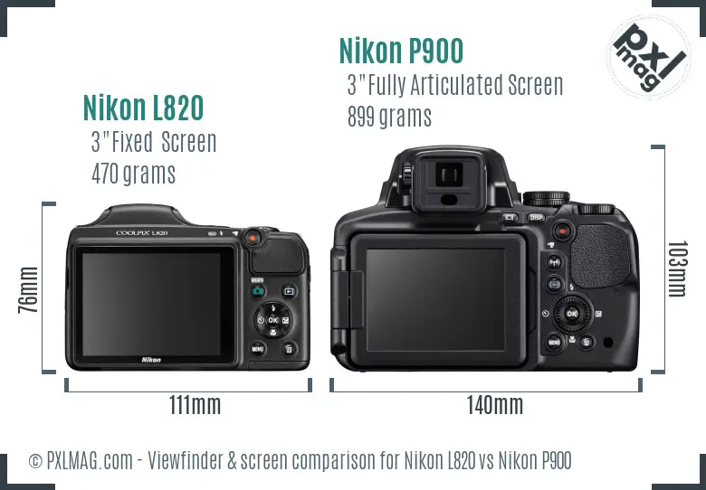 Nikon L820 vs Nikon P900 Screen and Viewfinder comparison