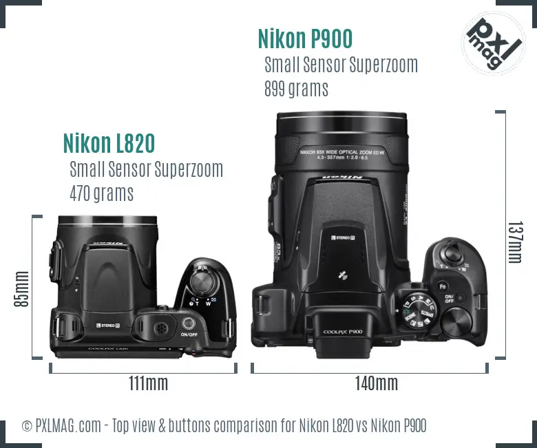 Nikon L820 vs Nikon P900 top view buttons comparison