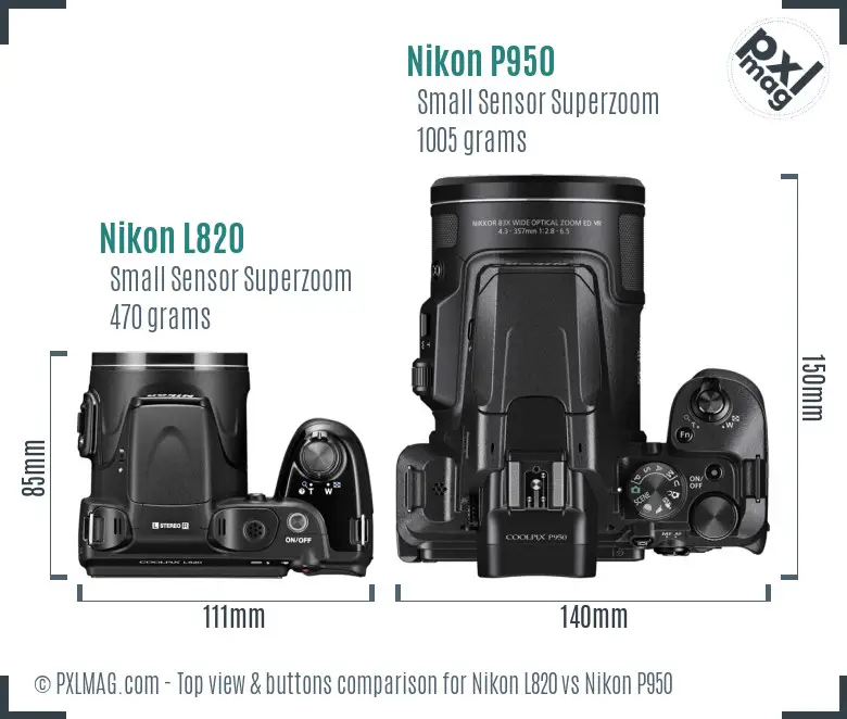 Nikon L820 vs Nikon P950 top view buttons comparison