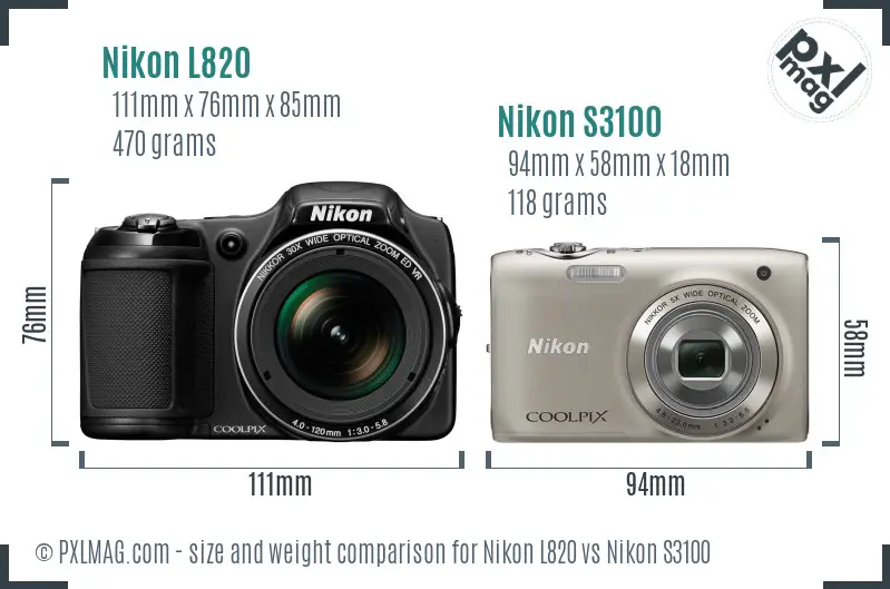 Nikon L820 vs Nikon S3100 size comparison