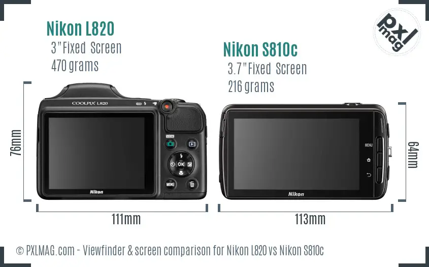 Nikon L820 vs Nikon S810c Screen and Viewfinder comparison