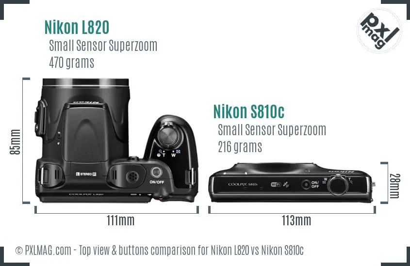 Nikon L820 vs Nikon S810c top view buttons comparison