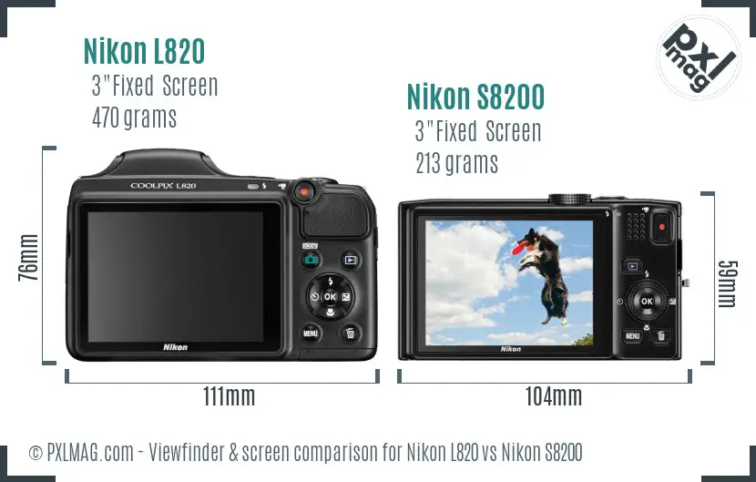 Nikon L820 vs Nikon S8200 Screen and Viewfinder comparison