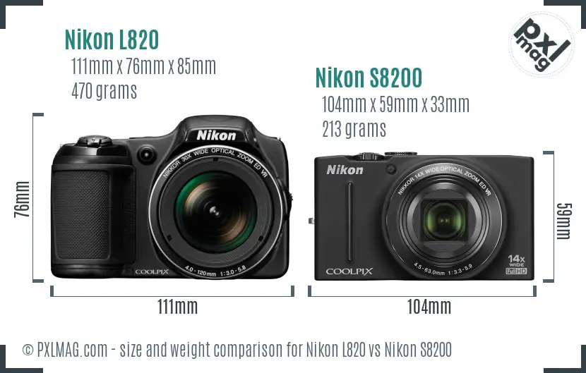 Nikon L820 vs Nikon S8200 size comparison