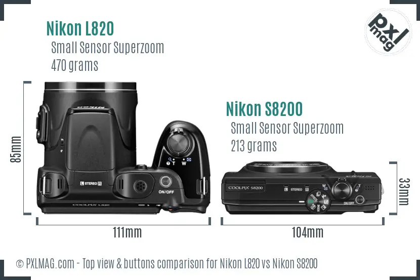 Nikon L820 vs Nikon S8200 top view buttons comparison