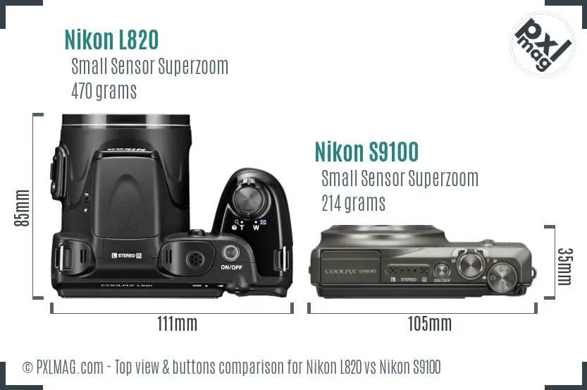 Nikon L820 vs Nikon S9100 top view buttons comparison