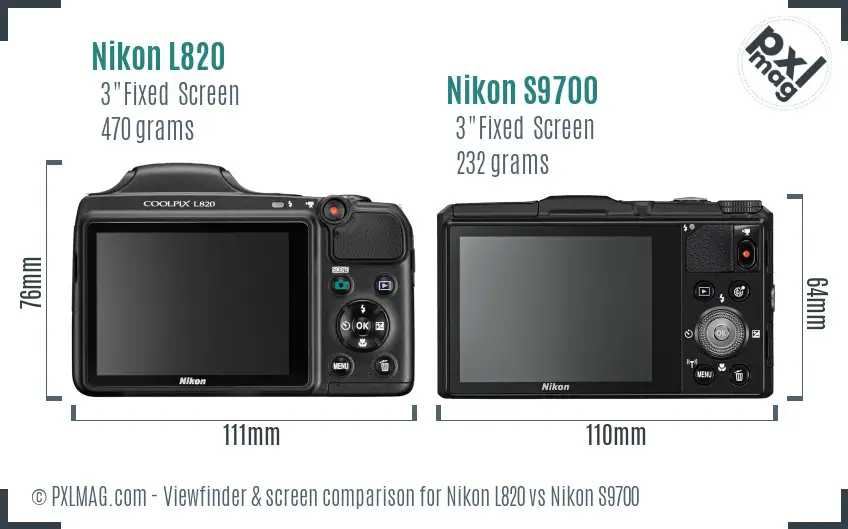 Nikon L820 vs Nikon S9700 Screen and Viewfinder comparison