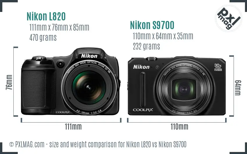 Nikon L820 vs Nikon S9700 size comparison