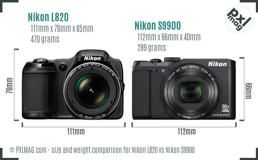 Nikon L820 vs Nikon S9900 size comparison Nikon L820 vs Nikon S9900 size comparison